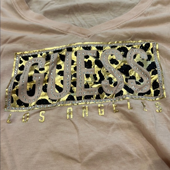 Guess Pink Short Sleeve Tee with Gold Logo - Picture 2 of 3